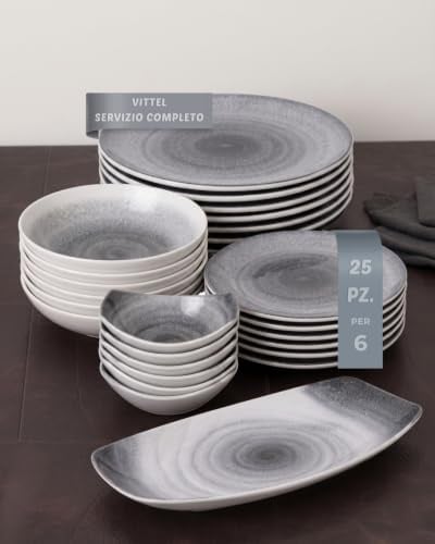 BRICARD Vittel Servizio Piatti 25 Pezzi Grigio Via Lattea - Set Piatti 6 Persone In Piatti Porcellana - Piatti Moderni E Piatti Colorati Piani E Fondi - Set Piatti Per Microonde E Lavastoviglie