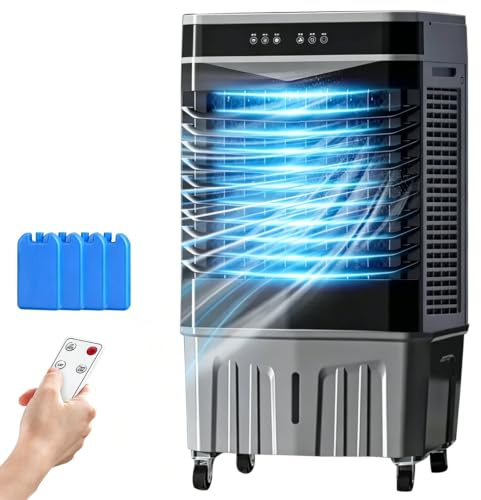 Climatizador Evaporativo Industrial 5500 CFM, Aire Portatil Acondicionado con Depósito de Agua de 60 L, 4 Paquetes Hielo, Control Remoto y Temporizador 8 Horas, Apto para Uso Comercial