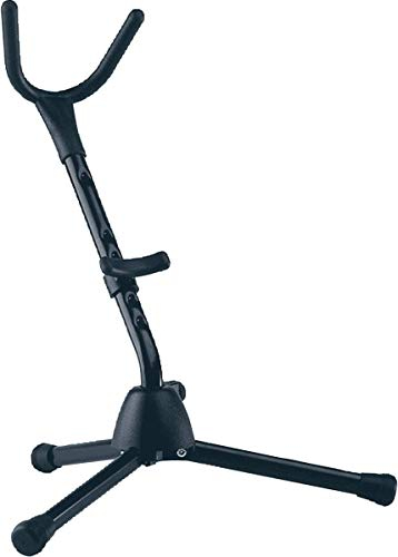 K&M 14315 Sopran-Saxophonständer Schwarz - 48,5 cm Höhe - Glasfaserverstärkter Sockel, biegsame Aufnahme, klappbare Füße