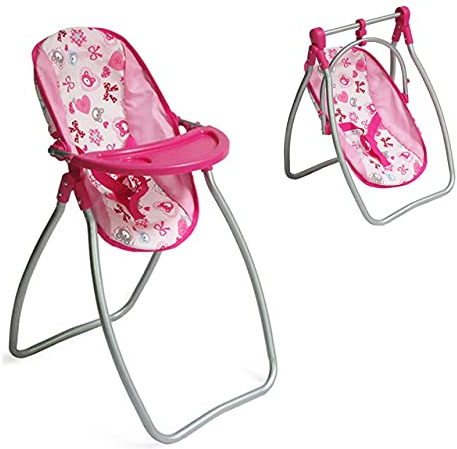 Moni Puppenhochstuhl und Puppenwippe Bär 9397C, Sicherheitsgurt Bechervertiefung