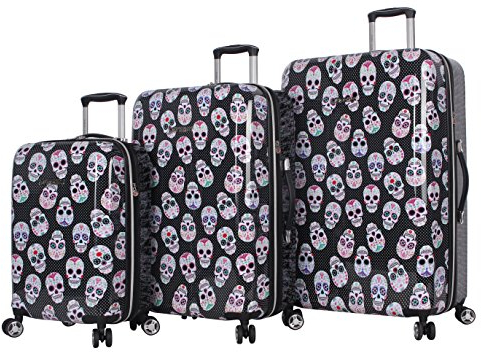 Betsey Johnson Gepäck-Set, Hartschale, 3-teilig, Koffer mit Spinnrollen (50,8 cm, 66 cm, 76,2 cm) (Einheitsgröße, Flamingo-Strebe), Totenkopf-Party, Carry-on, Medium, Large, Bj0001