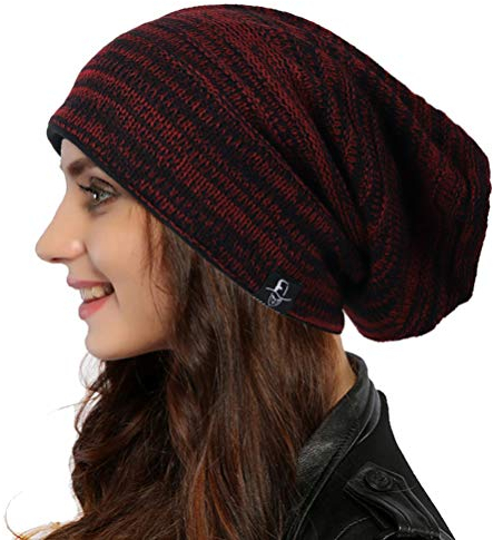 Ruphedy Damen Beanie Mütze Winter Long Oversized Slouchy Beany Strickmütze B08 (B5001-Weinrot)