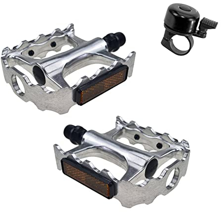 Union SP-160 9/16 Alu Pedale Fahrrad Pedal Paar in Silber inkl. 1 Fahrradklingel