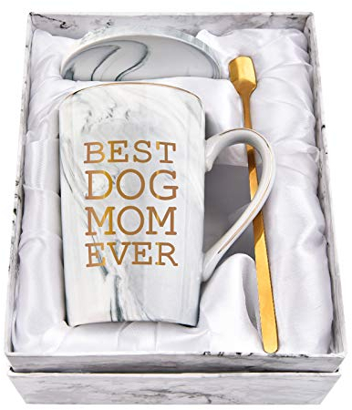 Kaffeetasse mit Aufschrift Best Dog Mom Ever, Geschenk für Mutter von Tochter, Sohn, Hund, Mutter, Geschenk für Hundeliebhaber, Geschenke für Frauen, 400 ml, Grau mit Geschenkbox