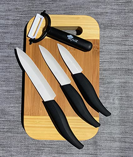 Aid Professionelles Keramikmesser-Set 4-teilig Küchenmesser aus Keramik in schwarz - 2 Jahre Garantie