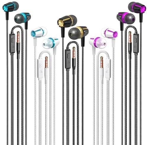 Auricolari Cablate con Microfono, Alta Definizione del Suono e Bassi Potenti, Compatibili con Dispositivi da jack 3,5mm, Adatto per Uso Quotidiano, Sport, Viaggi e Attività Business, 5 pacchetti