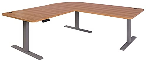 Mendler Eck-Schreibtisch HWC-D40, Computertisch elektrisch höhenverstellbar 178x178cm 84kg MVG - Eiche-Dekor, grau