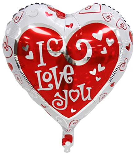 Folienballon Herz 45 cm Luftballon Hochzeit Helium Ballon Heliumballon Deko Liebe XL Geburtstag Party Deko Dekoration bunt JGA Partydeko- Kopper-24 - I love you weiß rot silber