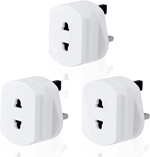 JTWMY 3 Pack Toothbrush/Shaver Plug Adaptor UK Charger, White 2 Pin US/EU To 3 Pin UK Fused Plug Socket, 1A Electric 2 to 3 Prong Converter, Electrical Charging Travel Adapters for Shaving/Razor