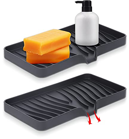 NiCoLa Silicone Sink Trays Black Silicone Sink Tray Draining Mat, Long Silicone Sink Organiser Tray for Bathroom Kitchen Worktop