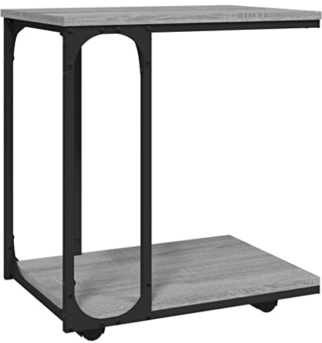 vidaXL Beistelltisch mit Rollen, Tisch mit viel Stauraum, Couchtisch für Wohnzimmer Flur, Sofatisch Flurtisch Telefontisch, Grau Sonoma Holzwerkstoff
