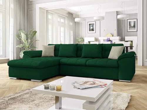 Sofanatic - New Corner Sofa Bed With Storage - 'Cambridge' - Sleeper Sofa With Free Assembly & Delivery. Universal Left & Right Side (Green)