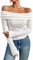 BISKAMY Women's Sexy Off Shoulder Tops Slim Fit Long Sleeve T-Shirt Spring Fall Blouse Women Basic Y2K Clothes White