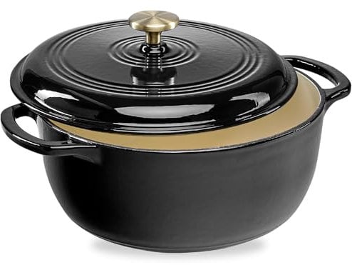 Best Choice Products 7.5 Quart Enamel Cast-Iron Round Dutch Oven, Family Style Heavy-Duty Pre-Seasoned Cookware for Home, Kitchen, Dining Room, Oven Safe w/Lid, Dual Handles - Black Licorice