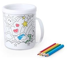 Lote de Sets de 10 Tazas para Colorear 4 Láminas + 4 Lápices por taza - Detalles, regalos y recuerdos originales para Cumpleaños, Comuniones, Niños Infantiles
