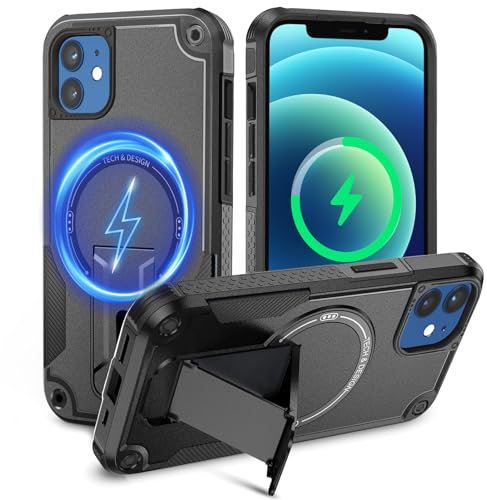 Tuvror Magnetic Case for iPhone 12/12 Pro with Stand. Military Grade Protection, Built-in Kickstand. Black