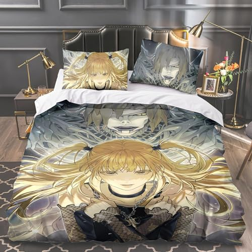 Chukamalilayi Death Note Bettwäsche-Set, Death Note L, Bettbezug-Set, superweiche Mikrofaser, Bettbezug mit 2 Kissenbezügen (Typ 2, Einzelbett/135 x 200 cm)