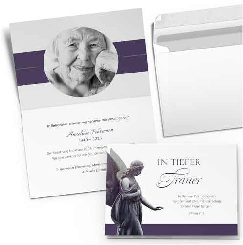 10x Einladung Beerdigung und Trauerfeier PERSONALISIERT | INDIVIDUALISIERT mit Text Foto und Umschlägen Klappkarte stilvoll hochwertig Karten Motiv 14