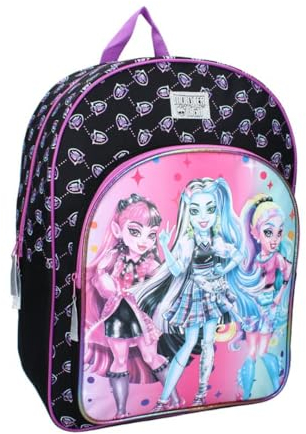 mybagstory - Sac à dos pour fille - Monster High - Enfant - Ecole - Maternelle- Primaire - Garderie - Taille 43 cm - Bretelles réglables - Violet - Noir - Idé Cadeau