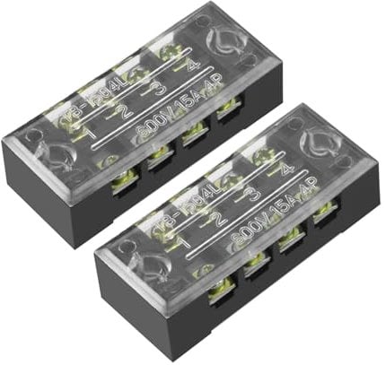 Rebower 4 Positions Dual Rows 600V 15A Terminal Strip Blocks Barrier Screws (with Cover), [for Wires Connecting, Electronic Circuits] - 2 Pack/Black/TB-1504L