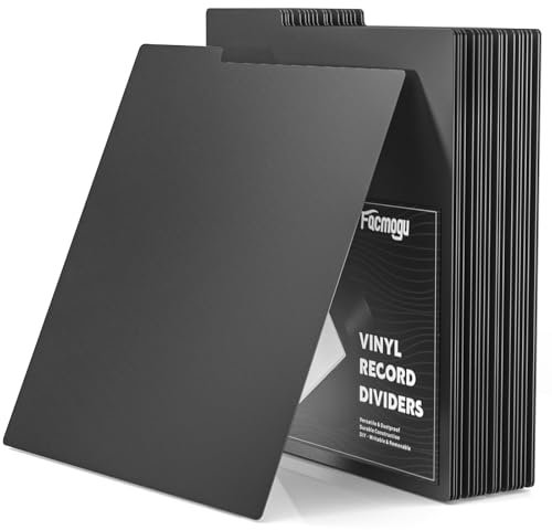 Facmogu 20PCS Vinyl Record Dividers, Upgrade Thicker 33 RPM Plastic Vinyl Record Separators, 12in Blank Writable DIY Record Dividers, Reusable LP Dividers for Vinyl DVD Record Albums Storage - Black