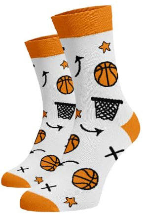 BENAMI | Lustige Socken mit Basketball-Muster | Baumwoll-Hochsocken für Damen und Herren