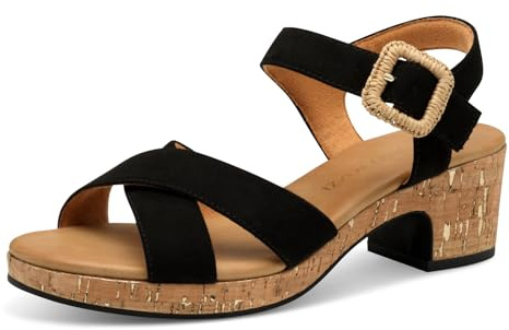 MARCO TOZZI Damen Sandalen mit Absatz Runde Spitze mit Schließe, Schwarz (Black), 36 EU