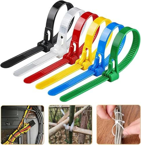 100PCS Buckle Self-Locking Premium Nylon Cable Wire Ties,8 x 200mm Adjustable Reusable Nylon Strap with Buckle