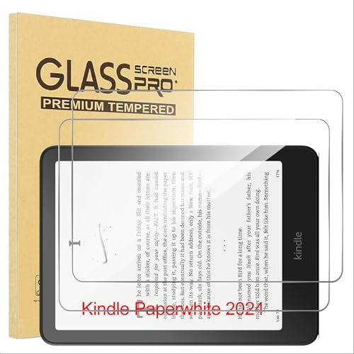 GIOPUEY [2 Pack Cristal Templado Compatible con Kindle Paperwhite 2024, Vidrio de Alta Transmitancia, Inastillable, Funda Compatible, Protector Pantalla para Kindle Paperwhite 2024