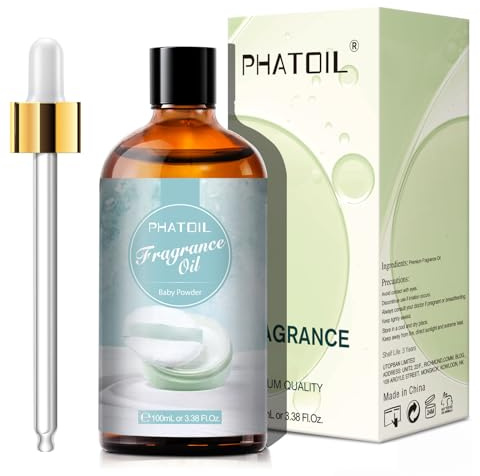 PHATOIL Baby Powder Fragrance Oil 100ml for Diffusers for Home | Soft Fresh Aromas for Aromatherapy, Humidifiers, Candle Making and Soap Making with a Clean Baby Powder Scent