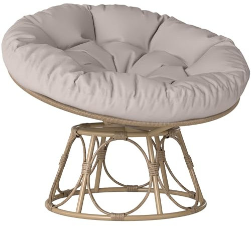 Outsunny Papasansessel Rattan 360° drehbar Korbsessel mit Sitzkissen Durchmesser 100 cm runder Outdoor Rattansessel Drehsessel Loungesessel Liegesessel für Wohnzimmer Garten Balkon Hellgrau
