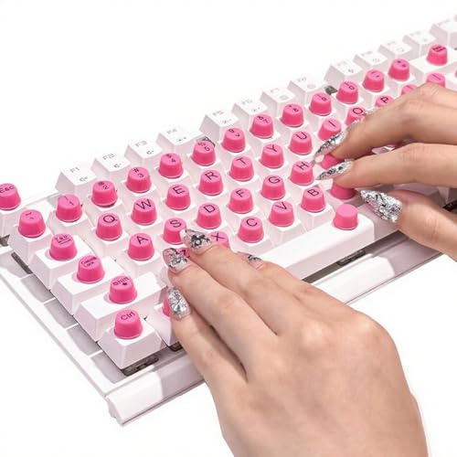 Tastaturaufkleber für lange Nägel mit Buchstaben (rot) - 64 Stück Tastaturabdeckung für lange Nägel: lange Nagelaufkleber für Tastatur, Tastaturblase für LongNail, wiederverwendbare lange