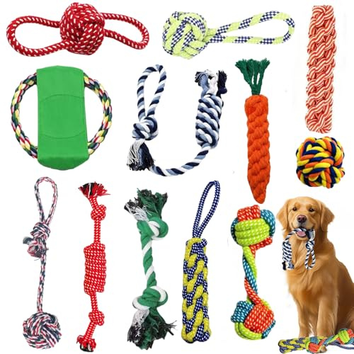 Aoksily Jouets pour Chien,12 Pièces de Jouet Chiot Chien,Corde Durable Indestructible à Mâcher pour Petit et Moyen