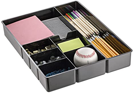 Officemate Deep Desk Drawer Tray 21322, 7 Compartments, Black