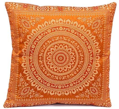 Kashmir Handicrafts Indische Seide Deko Kissenbezüge - 40 cm x 40 cm, Extravaganten Design für Sofa & Bett Dekokissen, Kissenhülle aus Indien.