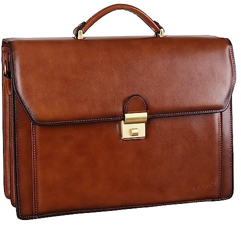 Banuce Vintage Leather Briefcase for Men Attache Case with Lock 14 Inch Laptop Bags for Work Business Travel with Luggage Strap Brown