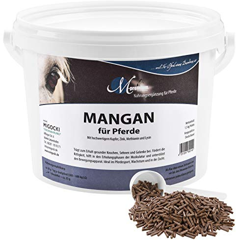 MIGOCKI Mangan Pferd – 1,5 kg – Premium Ergänzungsfuttermittel – Fördert die Rittigkeit und unterstützt die Erholungsphasen der Muskulatur und des Bewegungsapparates – Pellets