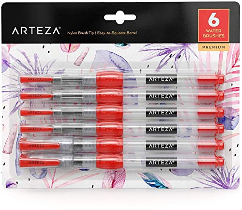 Arteza Ensemble De 6 Stylos À Eau - Incluant 3 Embouts Pointes Fines, Et 3 Brosses Larges, Pinceau Aquarelle Voyage, Parfaits Pour Aquarelle Avec Réservoir D’eau