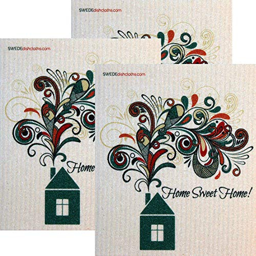 SWEDEdishcloths Swedish Dishcloth by Set of 3 each Swedish Dishcloths Home Sweet Home Design | Eco Friendly Cleaning Absorbent Cloth Eco Friendly Cleaning Wipes