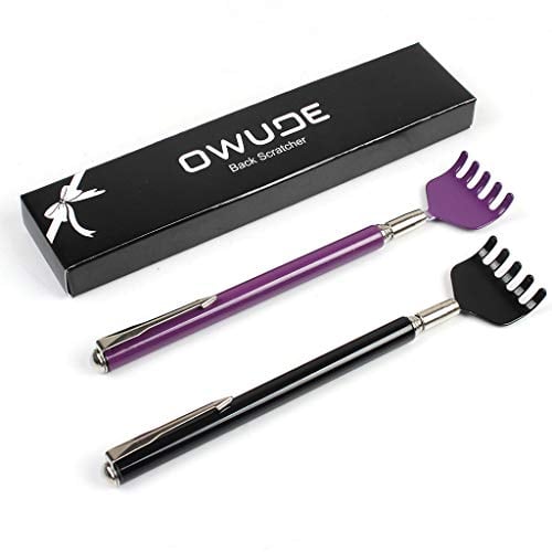 Gratte-dos extensible portatif, OWUDE télescopique Scratcher Tetractable Bear Griffe Métal Main Massager Outil Pack de 2 (Noir + Violet) (STYLE 1)