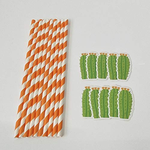 XAOBNIU Tema Creativo Fiesta de Paja Accesorios Decorativos Cactus patrón Papel desechable Paja 20pcs / Set (Color : Orange)
