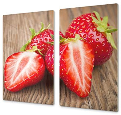 Tabla de cocina de vidrio templado - Tabla de cortar de cristal resistente – Cubre Vitro Decorativo – UNA PIEZA (60 x 52 cm) o DOS PIEZAS (30 x 52 cm); D07B Frutas y verduras