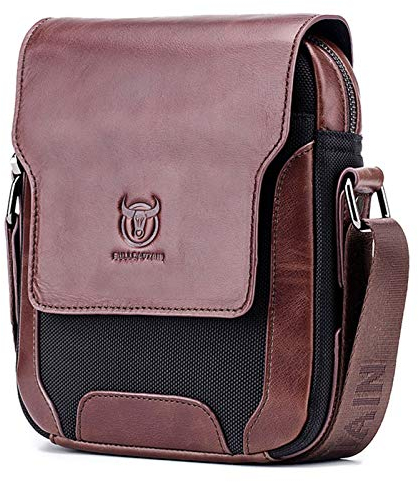 Umhängetasche Leder Herren Klein Aktentasche Schultertasche für Arbeit Reise Business Alltagsleben (Braun)