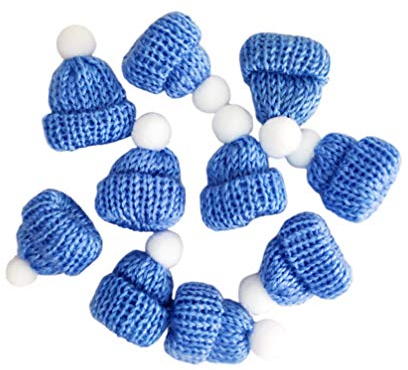 Amosfun 10pcs Weihnachten Strickmütze Mini Santa Hüte Christbaumschmuck (hellblau)