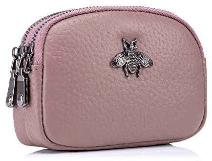 AprinCtempsD Porte-Monnaie Petit en Cuir Véritable Portefeuille Mini Zippé Porte-Cartes avec Double Zip pour Femme Fille (Violet)