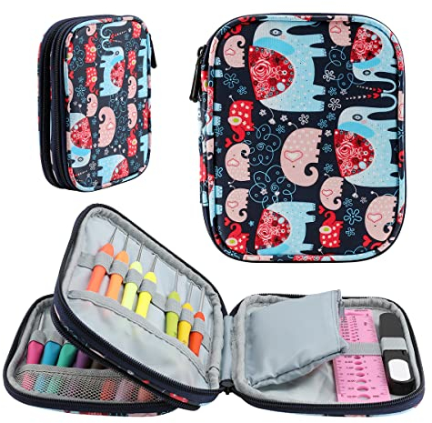 KOKNIT Häkelnadeltasche, Reißverschluss-Aufbewahrungstasche mit Webtaschen für Häkelnadeln/Strickzubehör/Häkelnadel-Set, leicht, einfach zu halten