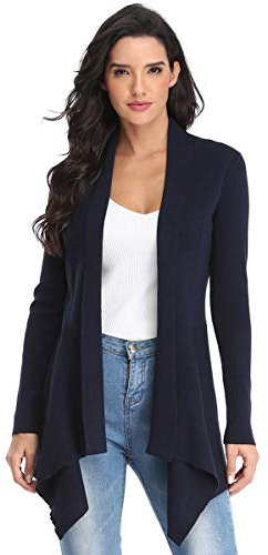 Dilgul Cardigan Damen Strickjacke Langarm Strickmantel Lang Pullover Open Front Unregelmäßiger Saum