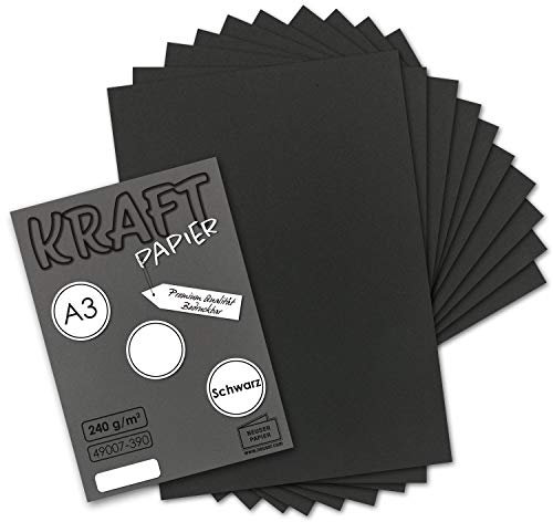 150x Vintage Kraftpapier in Schwarz - DIN A3-29,7 x 42 cm - 240g - natur Recycling-Karton - nachhaltig ökologisch Bastel-Karton Einzel-Karte - UmWelt by GUSTAV NEUSER