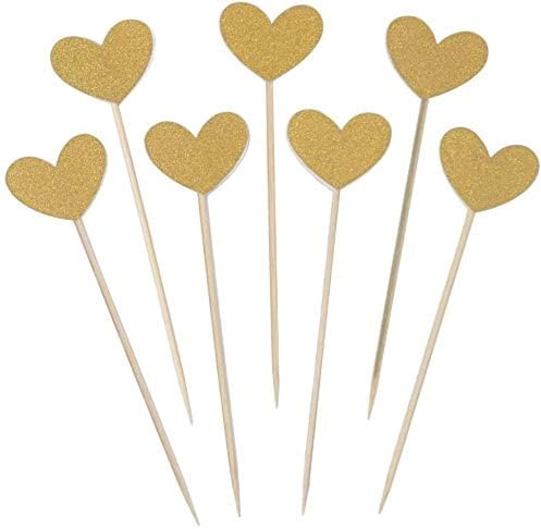Confetti! 40-piece Heart Cupcake Toppers - Adorable Love-Themed Decorations for Valentine's Day, Weddings, Bridal Showers, Birthdays, and More! - Gold
