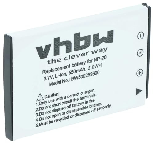 vhbw Akku Ersatz für Casio NP-20DBA | NP-20 für Kamera (550 mAh, 3,6 V, Li-Ion)